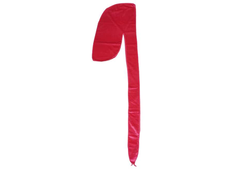 Side view of Fire Pink Velvet Durag by Dumbsmart New York