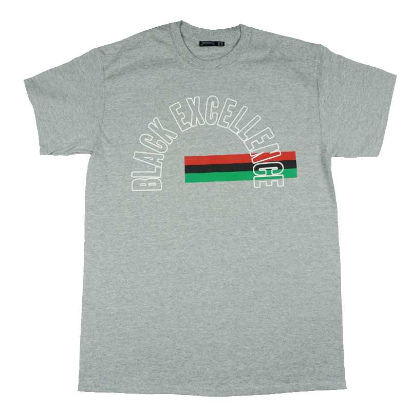 Front view of Grey Black Excellence Short Sleeve T Shirt by Dumbsmart New York