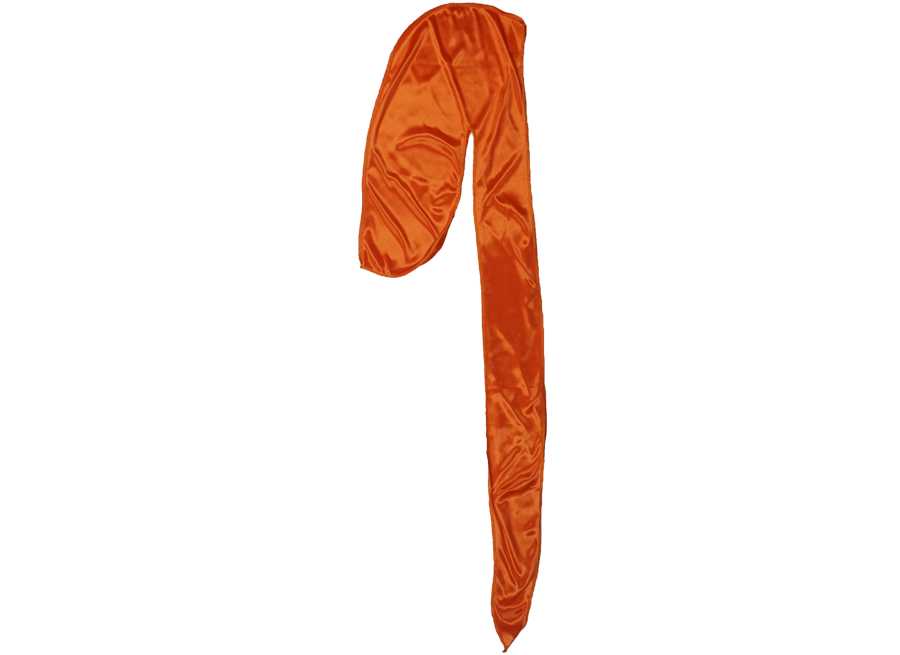 Side view of Orange Silky Durag by Dumbsmart New York