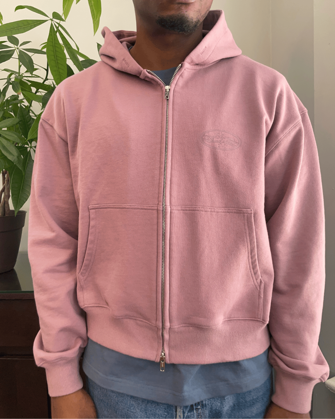 ROSY BROWN FRENCH TERRY ZIP HOODIE