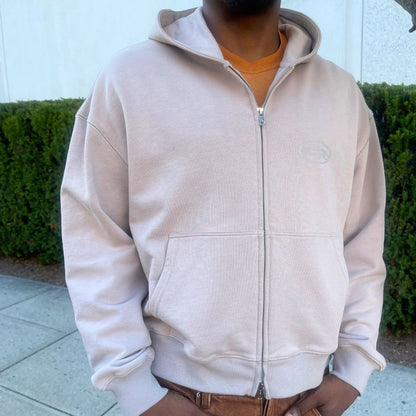 MUSHROOM GREY FRENCH TERRY ZIP HOODIE