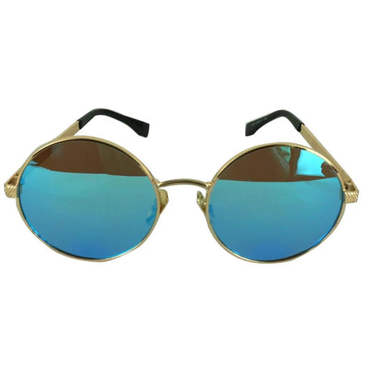 Front view of Blue Round Tinted Shades Glasses by Dumbsmart New York