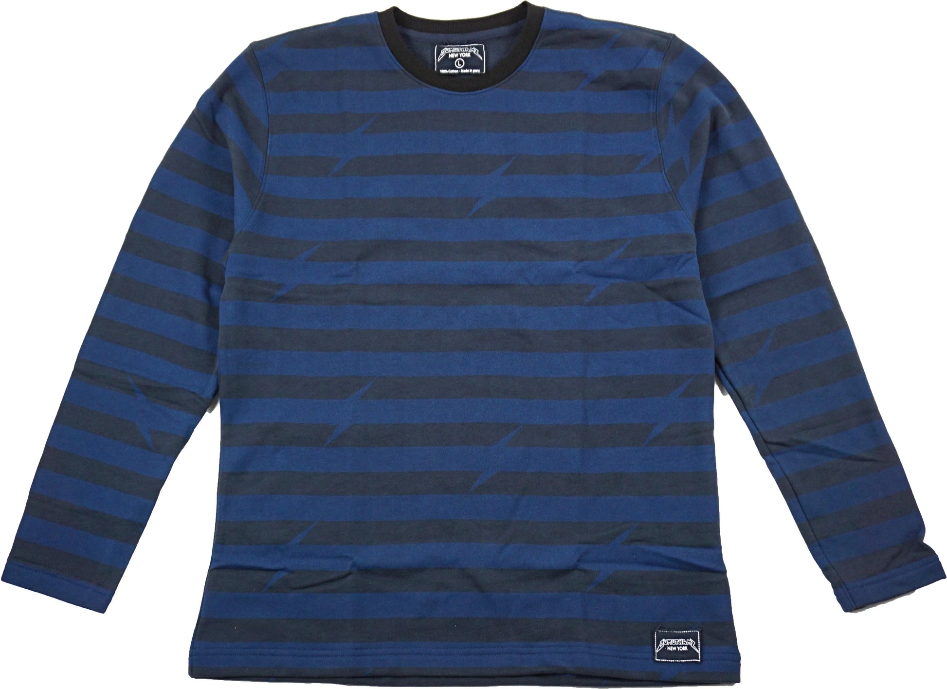 Front view of Blue Stripe Crewneck Sweater by Dumbsmart New York