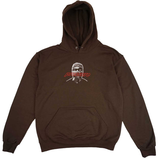 Front view of Men's Brown The Art of Taking Pullover Hoodie by Dumbsmart New York