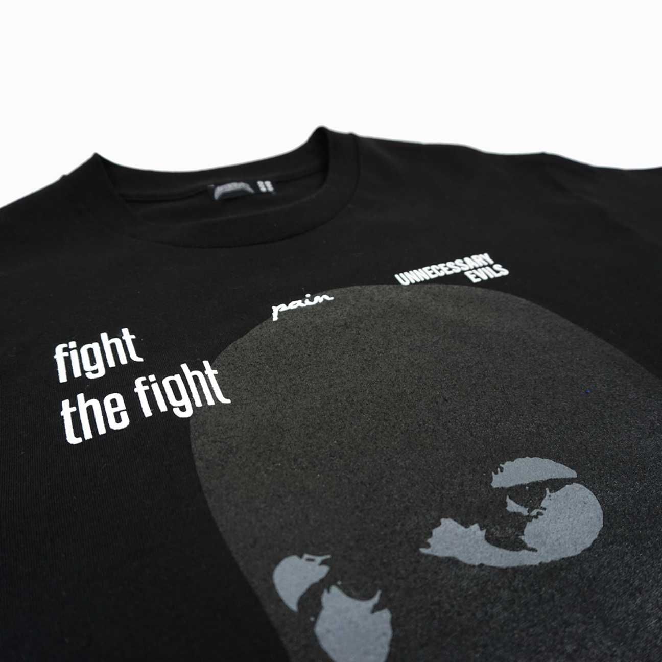 Front view of Black Fight the Fight Short Sleeve T Shirt by Dumbsmart New York