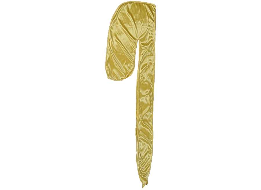 Side view of Gold Silky Durag by Dumbsmart New York