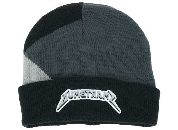Front view of Grey Gray and Black Logo Beanie by Dumbsmart New York