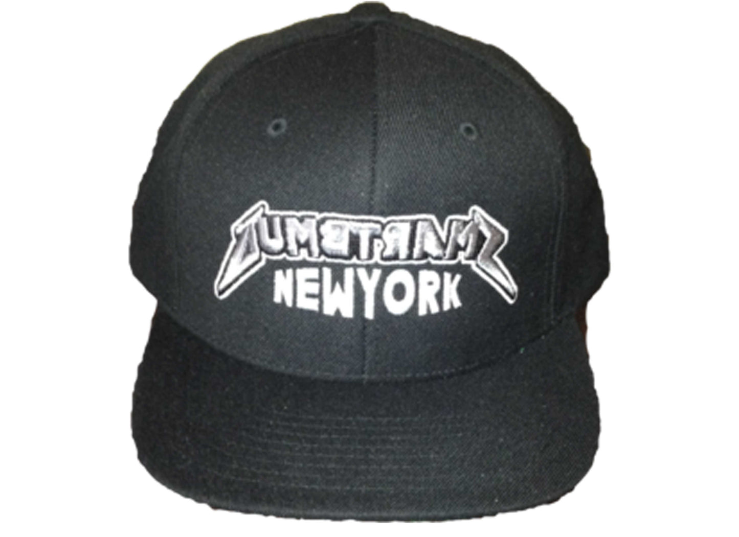Front view of Black Logo Snapback hat cap by Dumbsmart New York