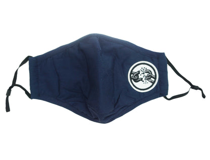 Front view of Navy Blue Logo Covid-19 Mask by Dumbsmart New York