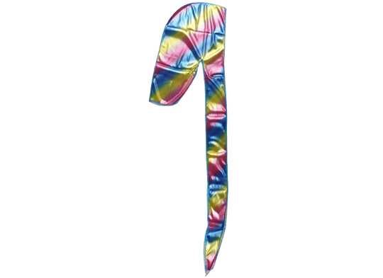 Side view of Rainbow Silky Durag by Dumbsmart New York