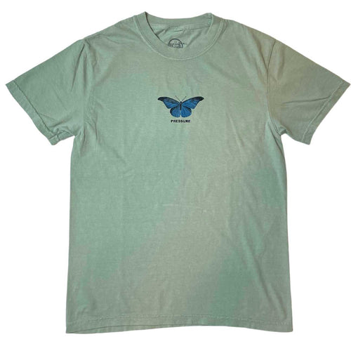 Front view of Sage Green Pressure Butterfly T Shirt by Dumbsmart New York