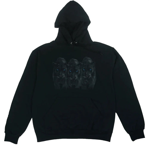 Front view of Shadow Panther Black Hoodie by Dumbsmart New York