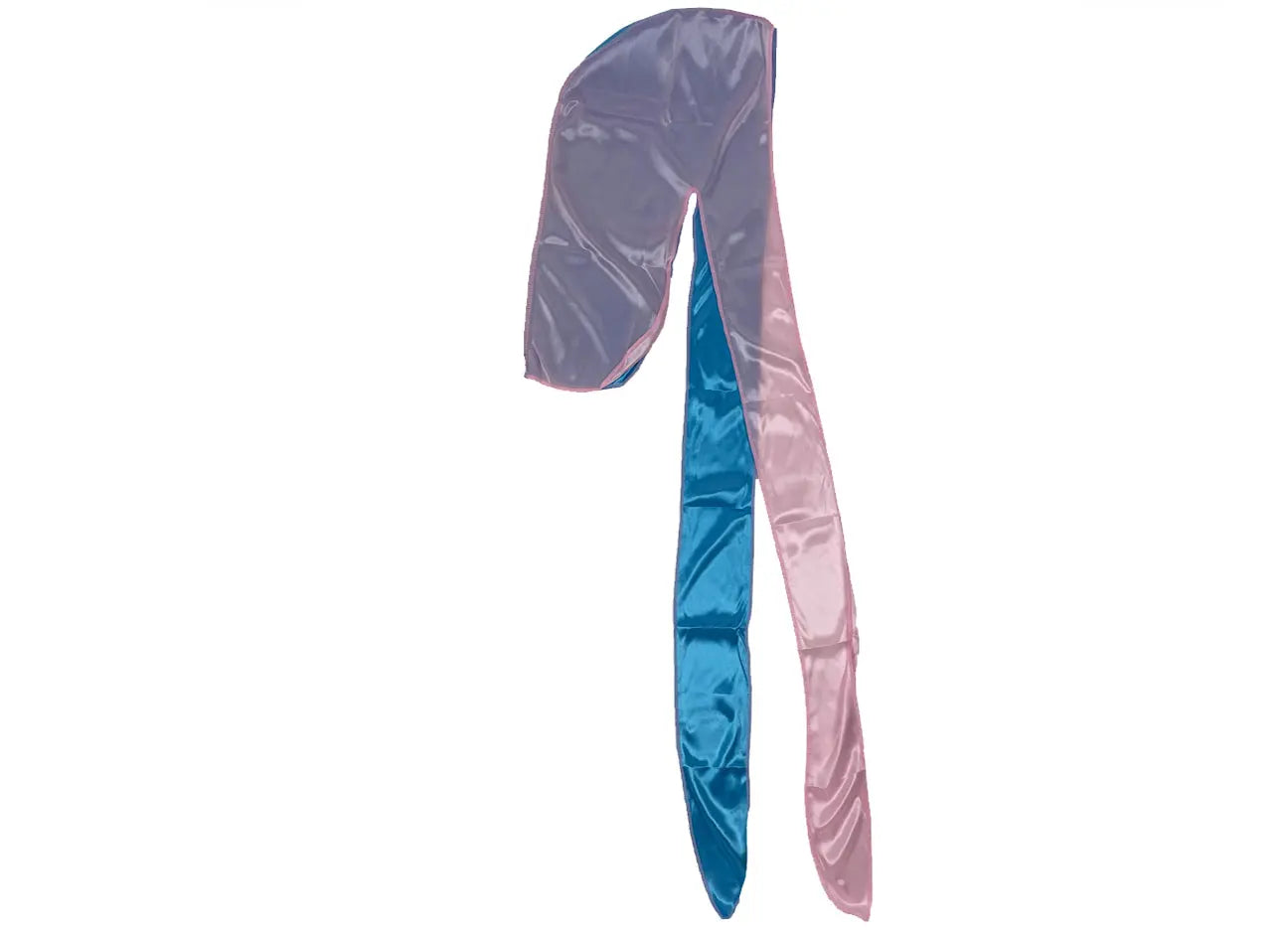 Side view of Pink and Blue Two Tone Silky Durag by Dumbsmart New York
